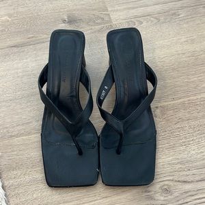 Black heeled sandals with square toe size 8